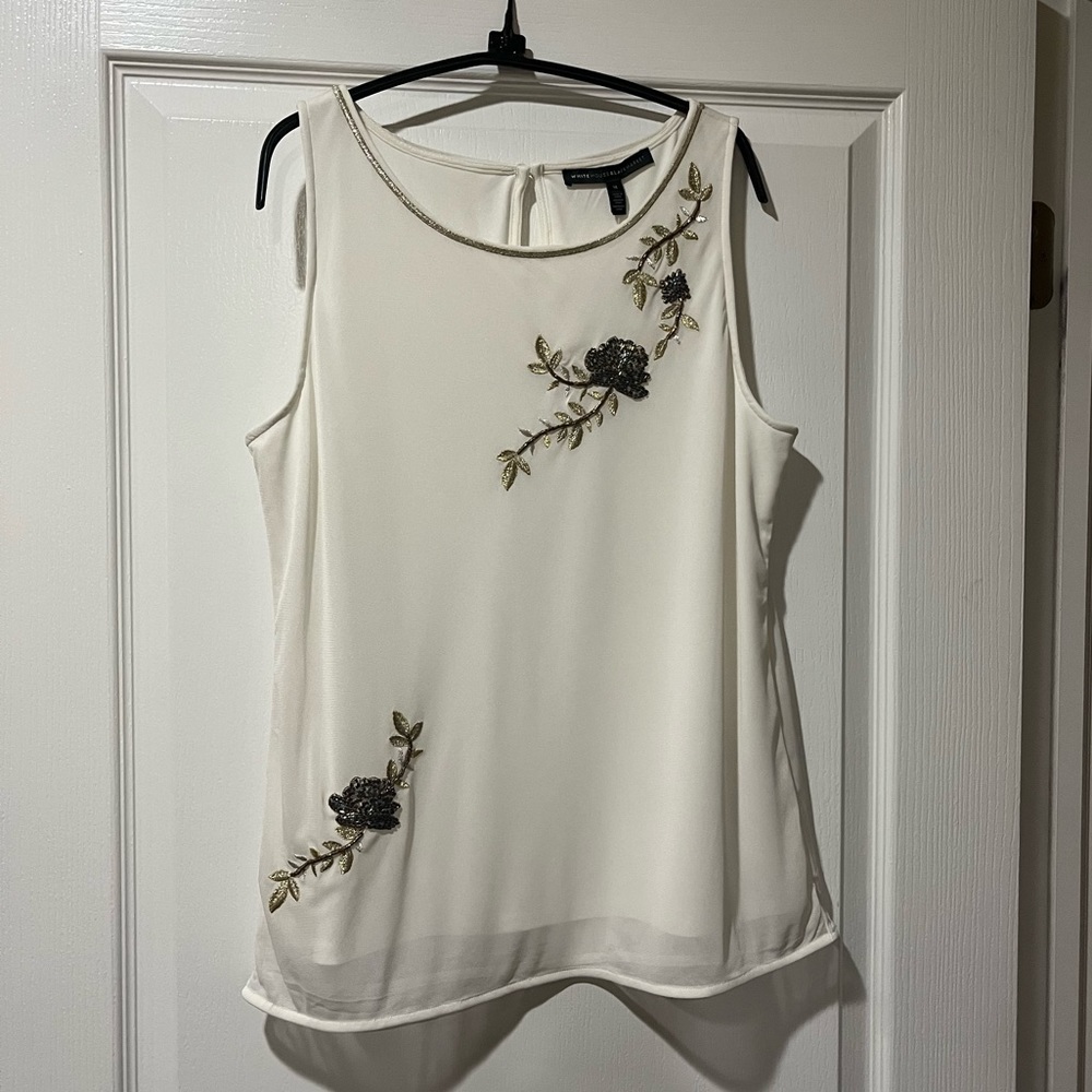 WHITE HOUSE BLACK MARKET EMBROIDERED MESH SHELL BLOUSE SIZE MEDIUM NWT!